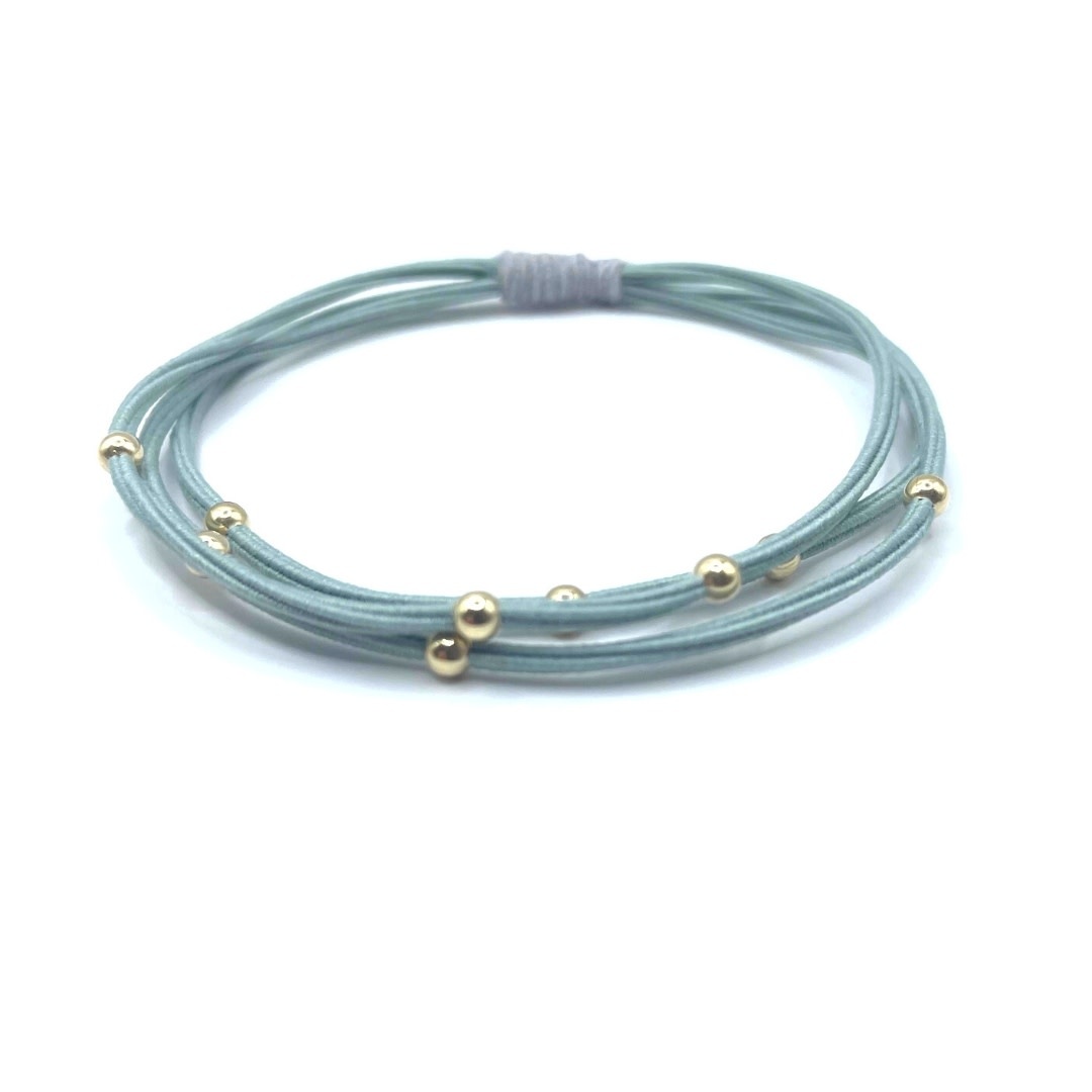 Erin Gray Single Water Pony 3mm Gold Waterproof Hair Band in Light Green (Blue/Green w  Gray Wrap)