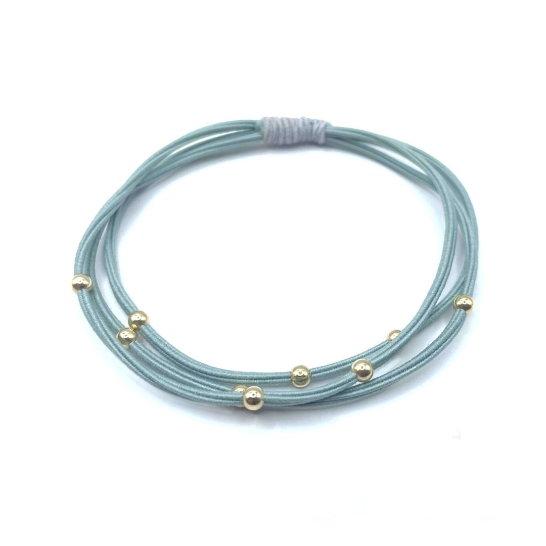 Erin Gray Single Water Pony 3mm Gold Waterproof Hair Band in Light Green (Blue/Green w  Gray Wrap)