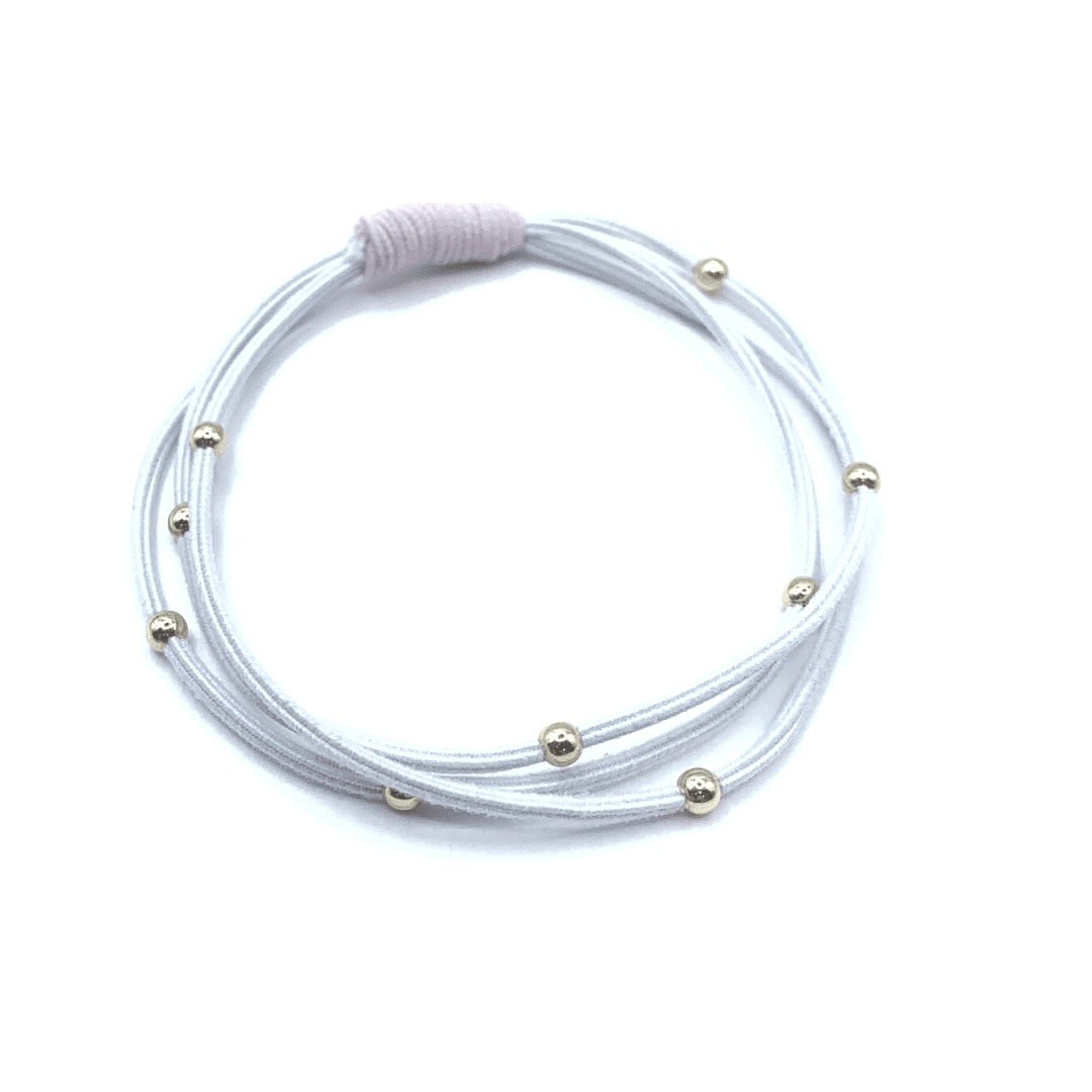 Erin Gray Single Water Pony 3mm Gold Waterproof Hair Band in White (w Pink Wrap)