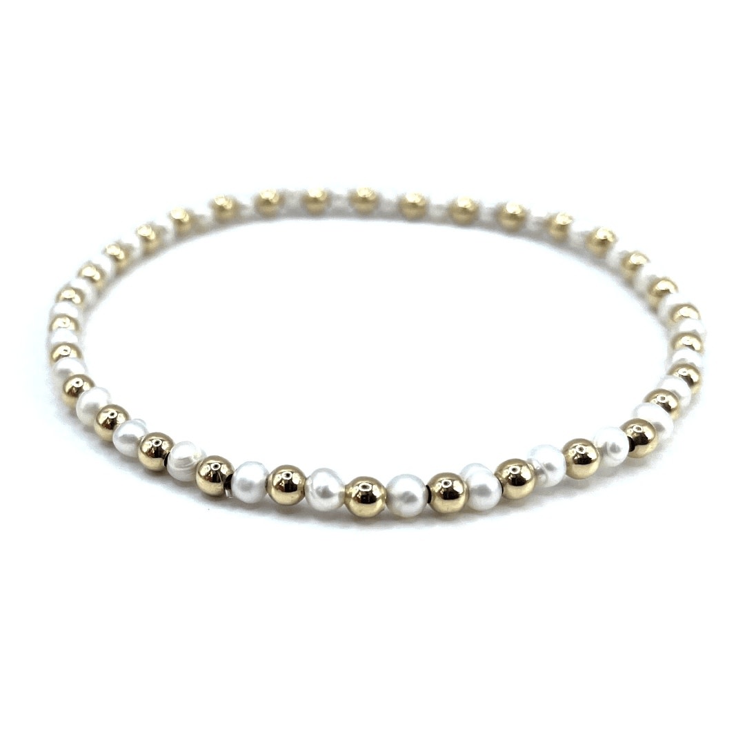 Erin Gray 3mm Montauk 14k Gold and Pearl Waterproof Bracelet 7"