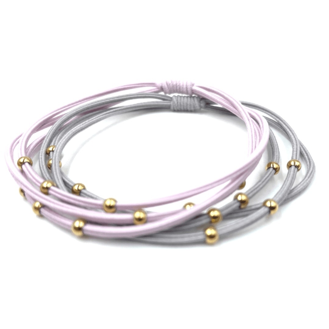 Erin Gray 3mm Gold Water Pony Waterproof Bracelet Hair Bands in Gray and Pink