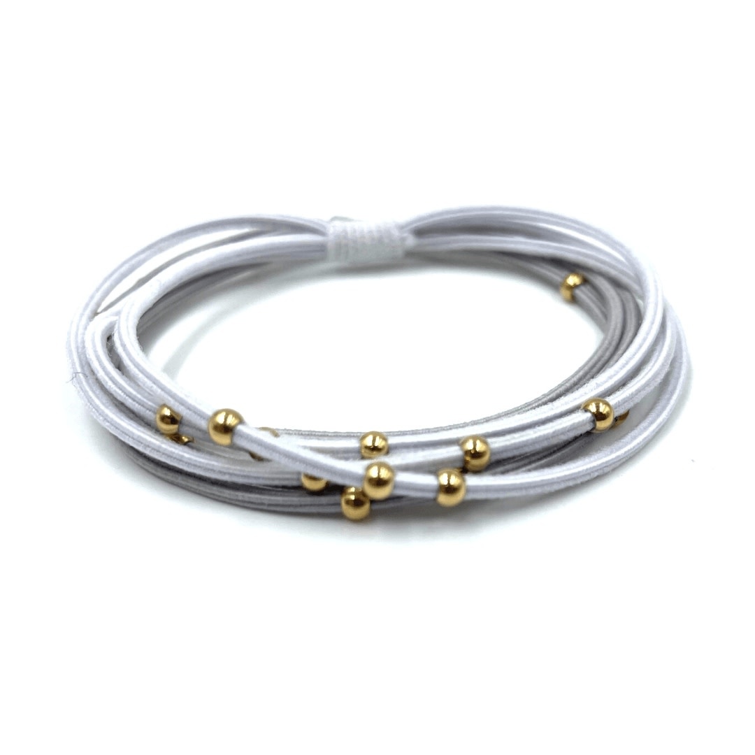 Erin Gray 3mm Gold Water Pony Waterproof Bracelet Hair Bands in Gray and White