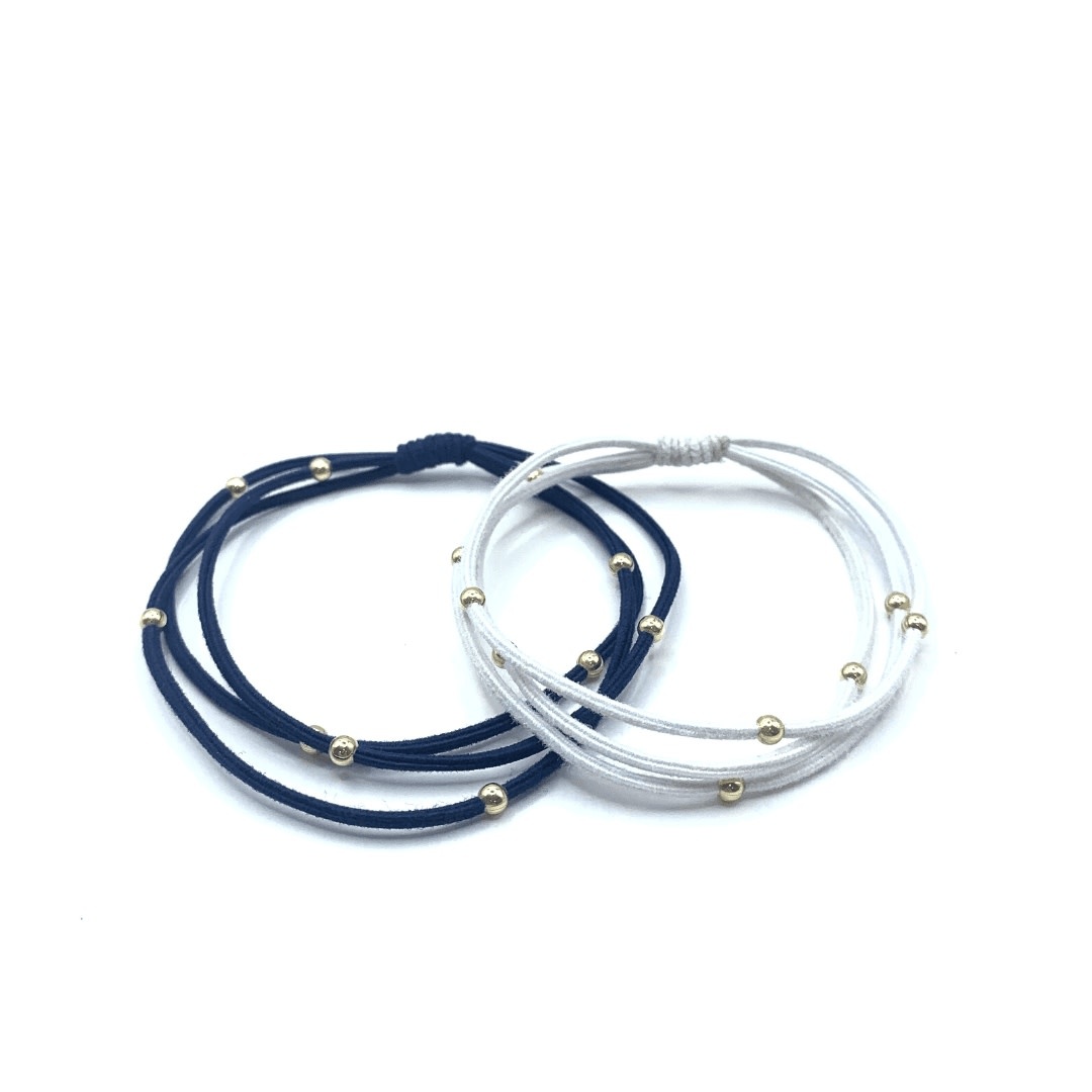 Erin Gray 3mm Gold Water Pony Waterproof Bracelet Hair Bands Set of 2 in Navy and White