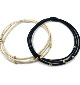 Erin Gray 3mm Gold Water Pony Waterproof Bracelet Hair Bands Set of 2 in Black and Beige