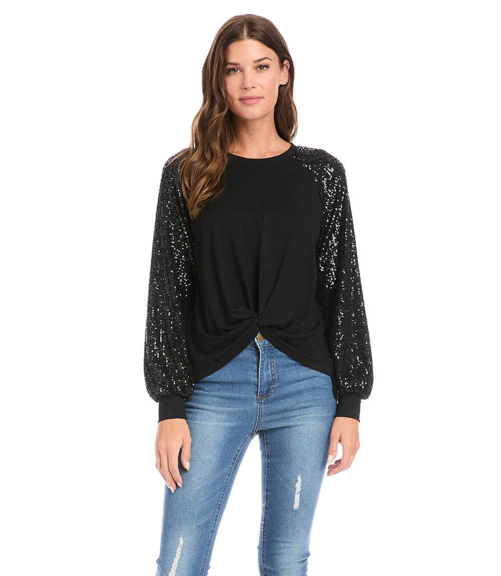 Karen Kane Black Contrast Twist-Front Top