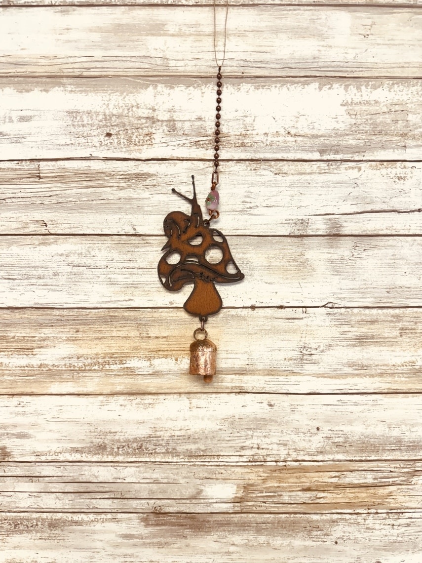 Universal Ironworks Inc Mushroom with Snail Rustic Metal Garden Bell Chime