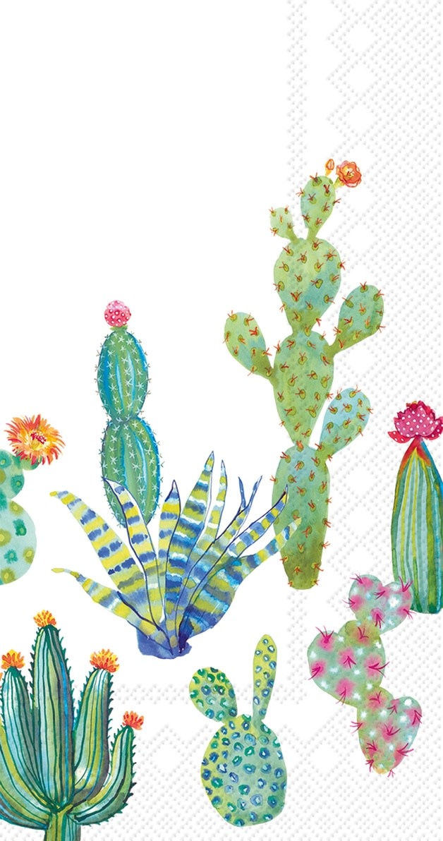 Boston International My Little Green Cactus White Paper Guest Towels