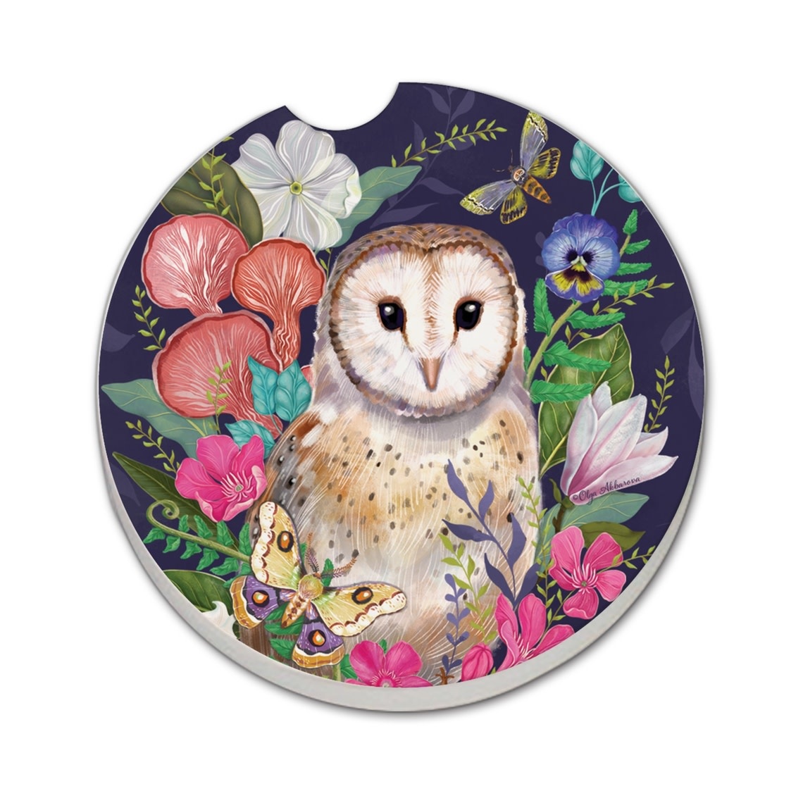 CounterArt and Highland Home Barn Owl Stone Car Coaster