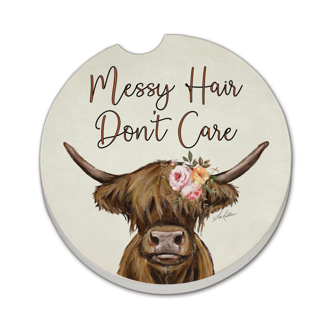 CounterArt and Highland Home "Messy Hair Cow" Stone Car Coaster