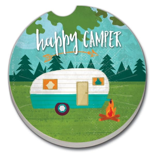 CounterArt and Highland Home Retro Happy Camper Absorbent Stone Car Coaster