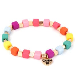 Charm It! CHARM IT! Gold Multi Cube Stretch Bead Bracelet