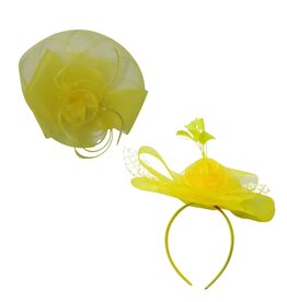 FLEURISH Yellow Fascinator Beaded Flower w Stitched Net