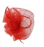 FLEURISH Red Fascinator Beaded Flower w Stitched Net