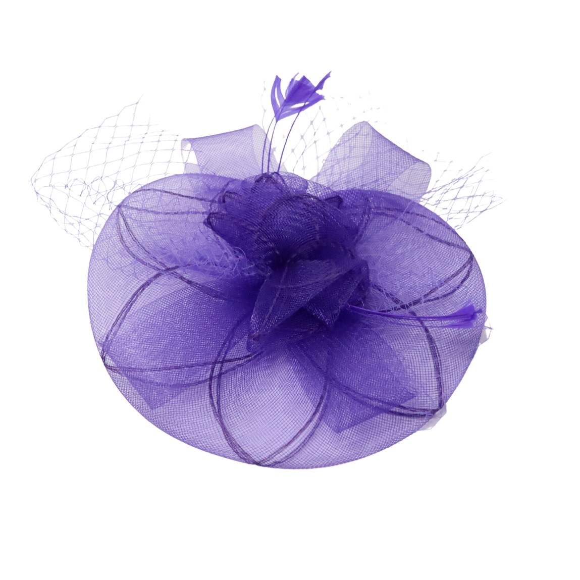 FLEURISH Purple Fascinator Netted Stitched Flower