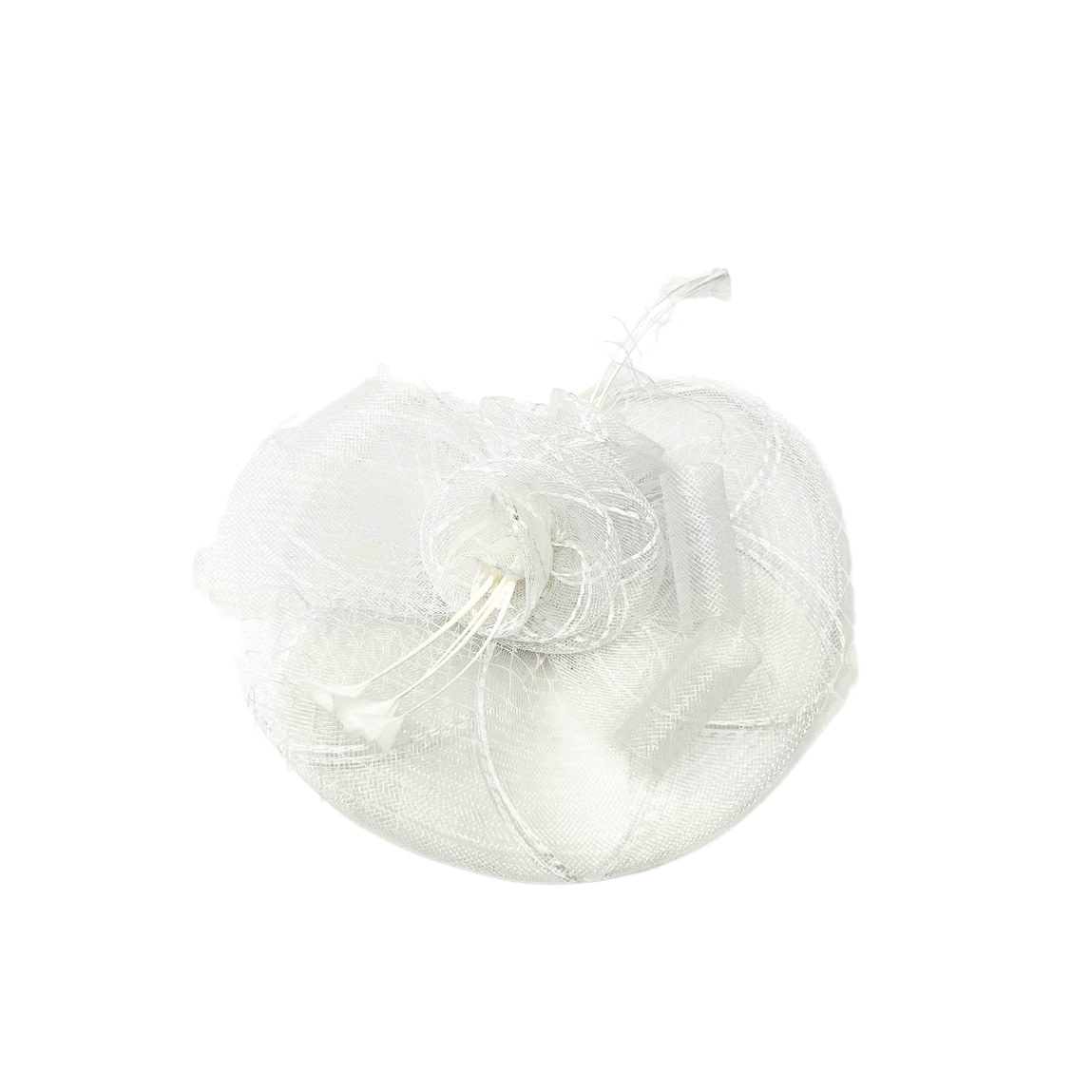 FLEURISH White Fascinator Netted Stitched Flower