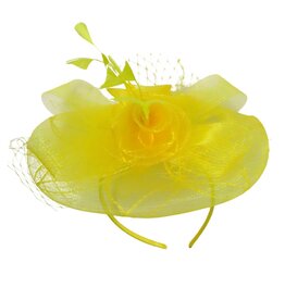 FLEURISH Yellow Fascinator Netted Stitched Flower