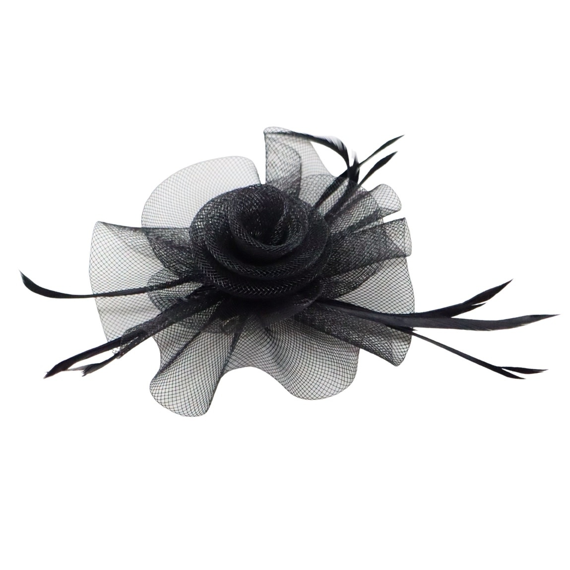 FLEURISH Small Black Fascinator Flower w Feather