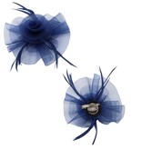 FLEURISH Small Navy Fascinator Flower w Feather