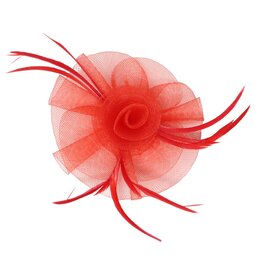 FLEURISH Small Red Fascinator Flower w Feather