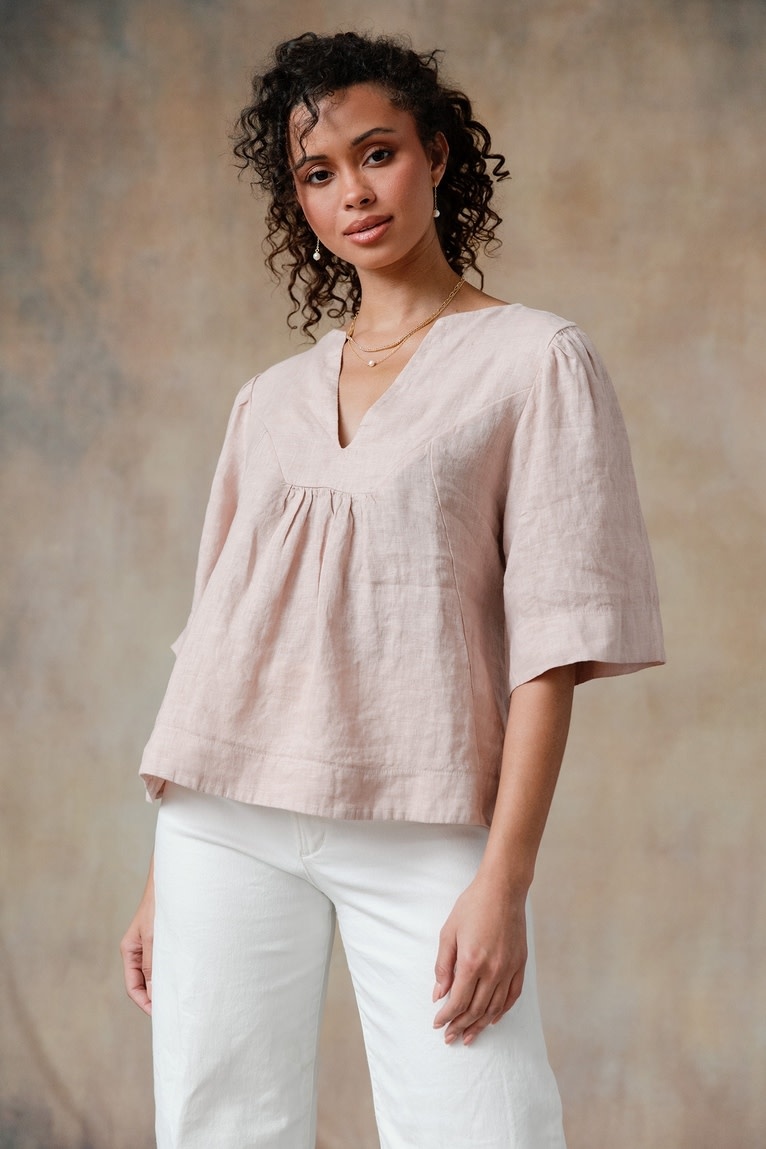 Cobblestone Living Washed Rose Arianna Linen Top