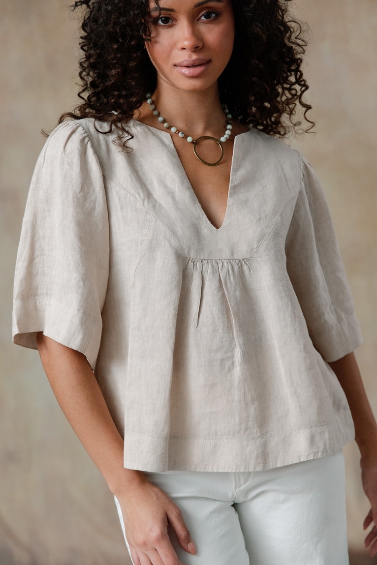 Cobblestone Living Washed Sand Arianna Linen Top