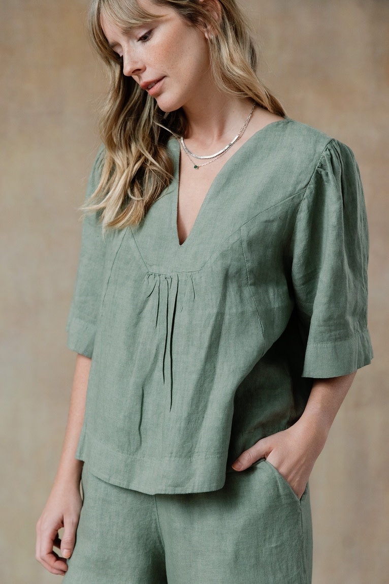 Cobblestone Living Washed Sage Arianna Linen Top