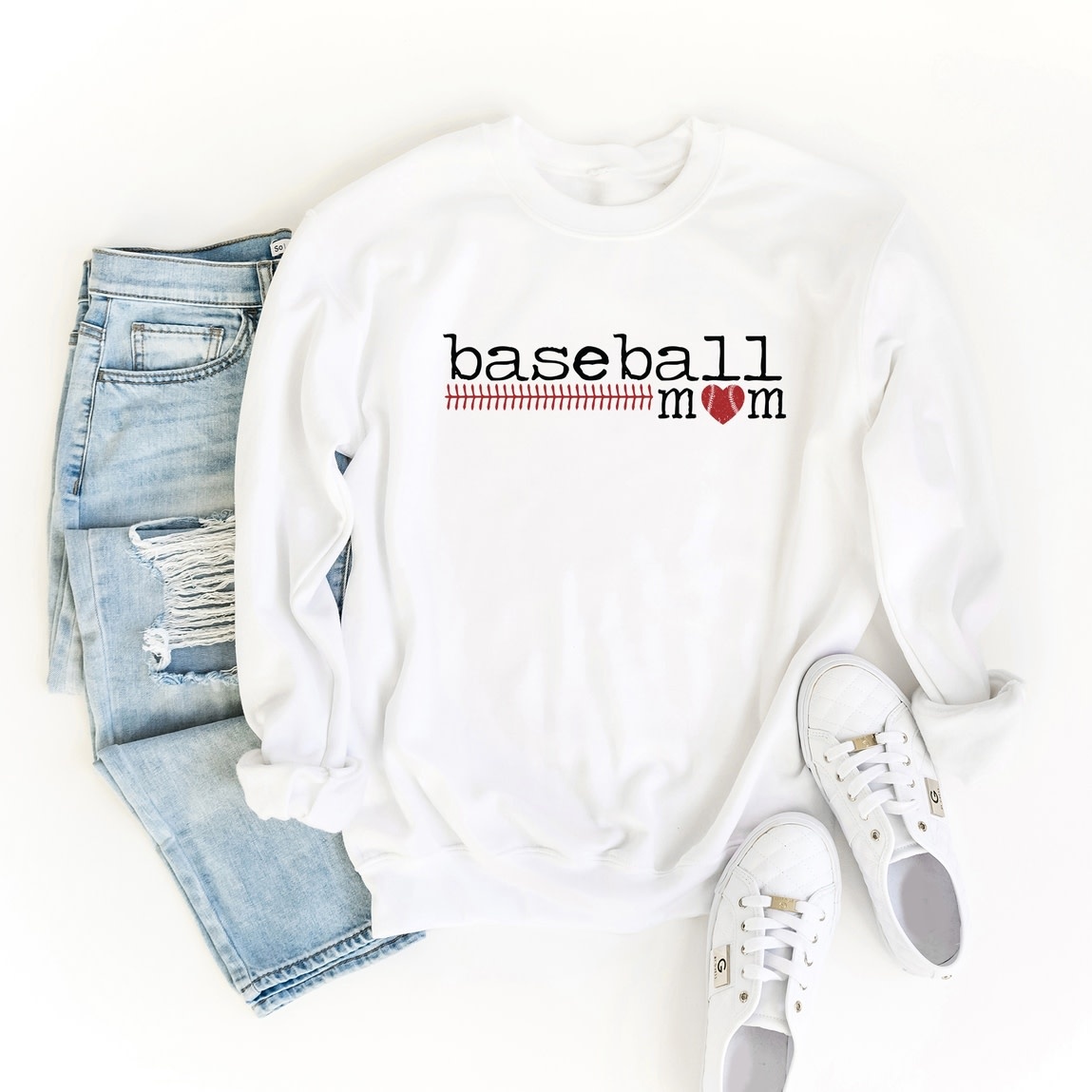 Olive and Ivory Wholesale White Baseball Mom Colorful Sweatshirt