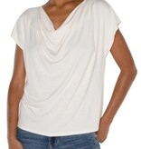 Liverpool Los Angeles short sleeve draped cowl neck knit top