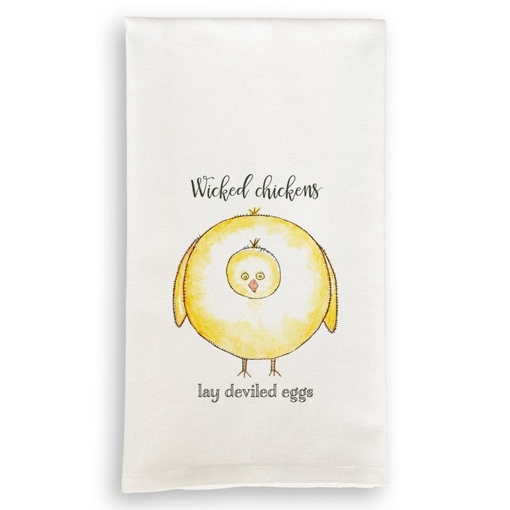 French Graffiti Wicked Chickens Tea Towel
