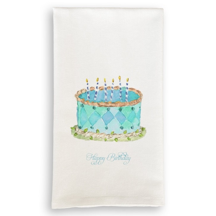 French Graffiti Blue Birthday Cake Tea Towel