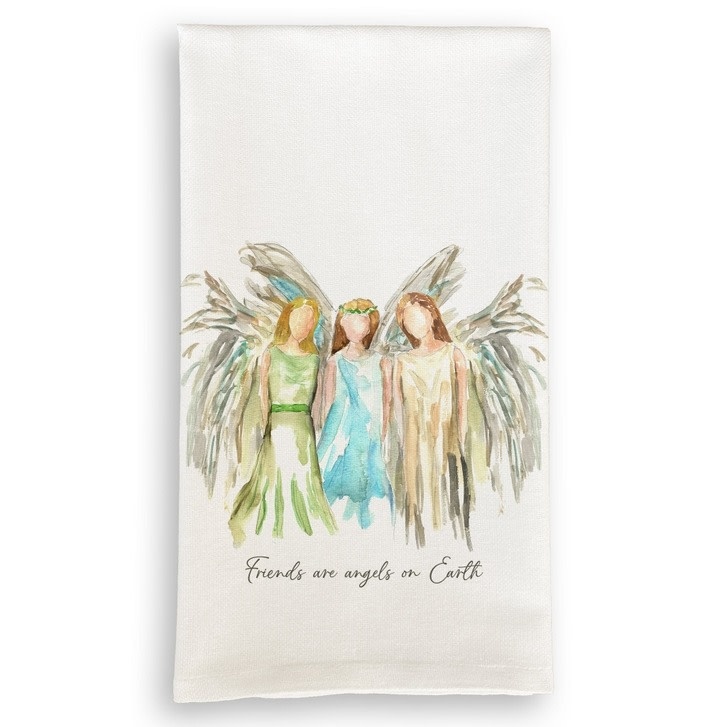 French Graffiti Celestial Angels w Friends Quote Tea Towel