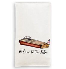 French Graffiti Classic Boat Welcome to the Lake Tea Towel