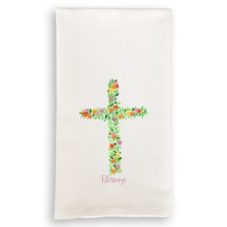 French Graffiti Cross with FlowersTea Towel