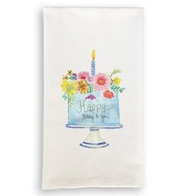 French Graffiti Floral Birthday Cake Tea Towel