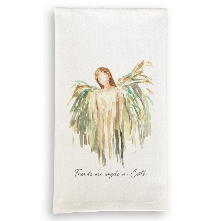 French Graffiti Gold Celestial Angel w Friends Quote Tea Towel