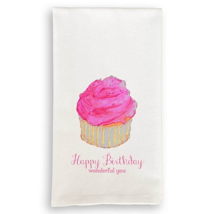 French Graffiti Happy Birthday Cupcake Tea Towel