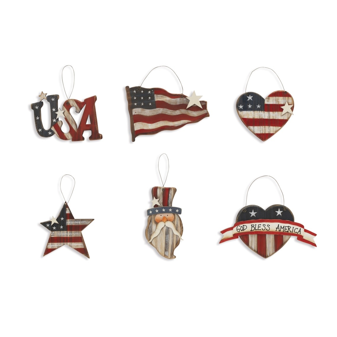 FLEURISH 4.9"L Wood Patriotic Americana Ornament (choice of 6 styles) USA