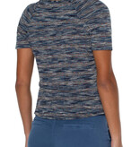 Liverpool Los Angeles Multi Spacedye Stripe Shirred Short Sleeve Knit Tee