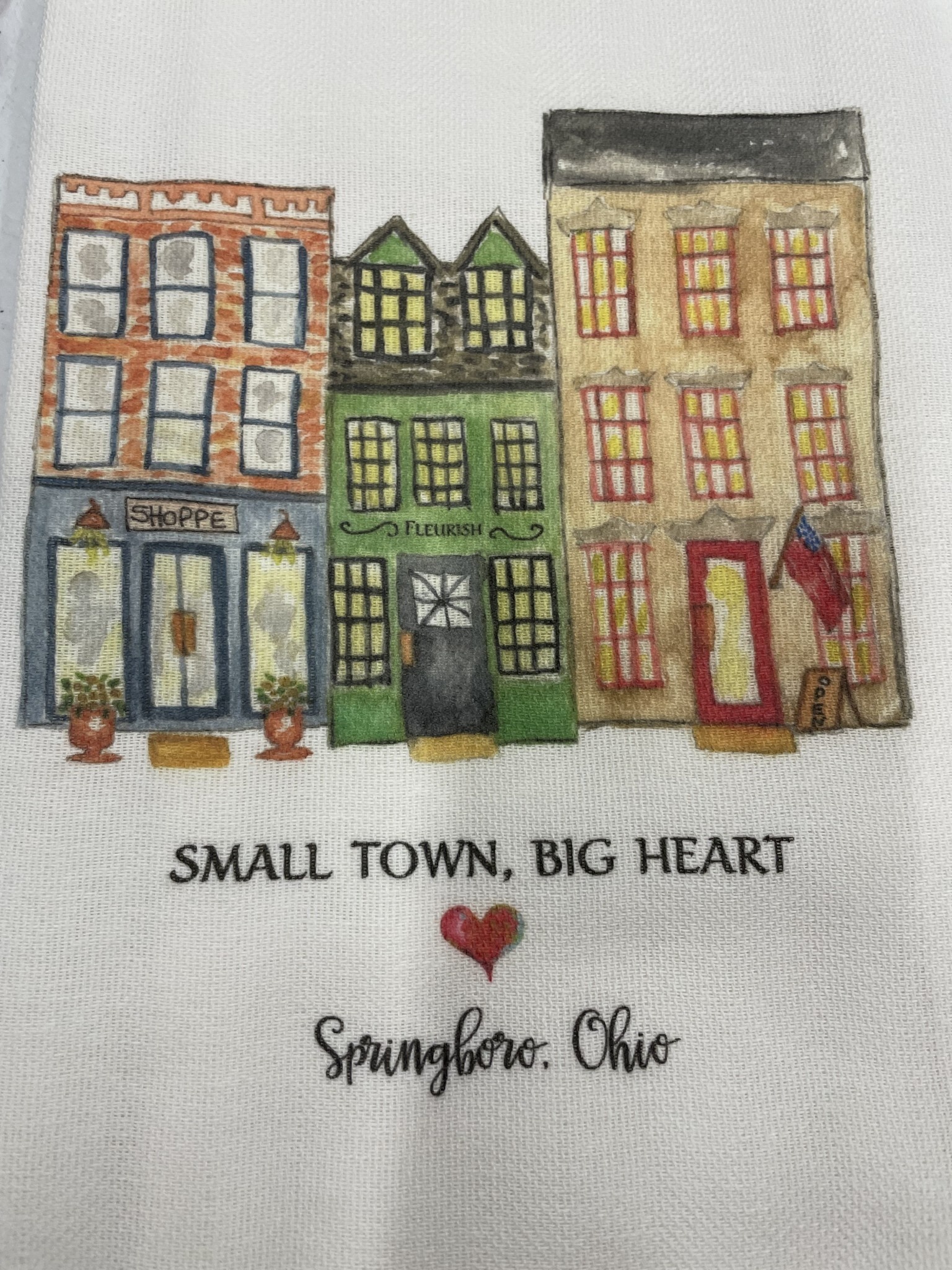 French Graffiti Small Town Big Heart Dish Towel Springboro
