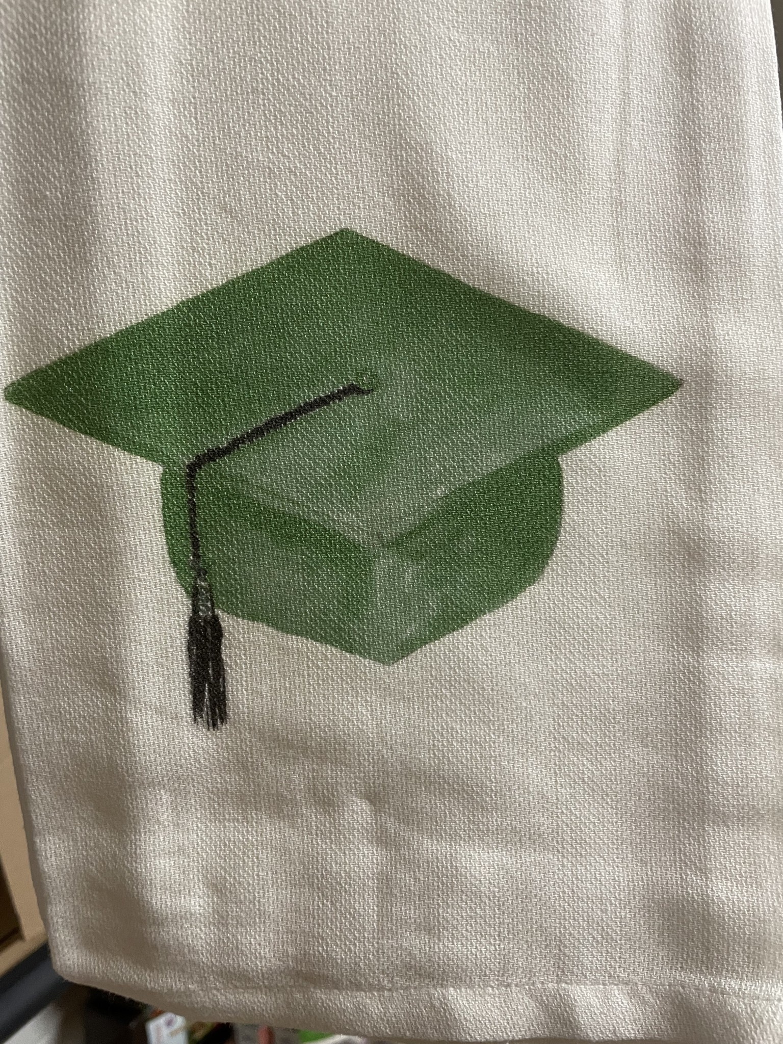 French Graffiti Green Graduation Cap Tea Towel