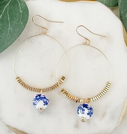 Lou & Co. Blue Ceramic Flower Bead Earrings