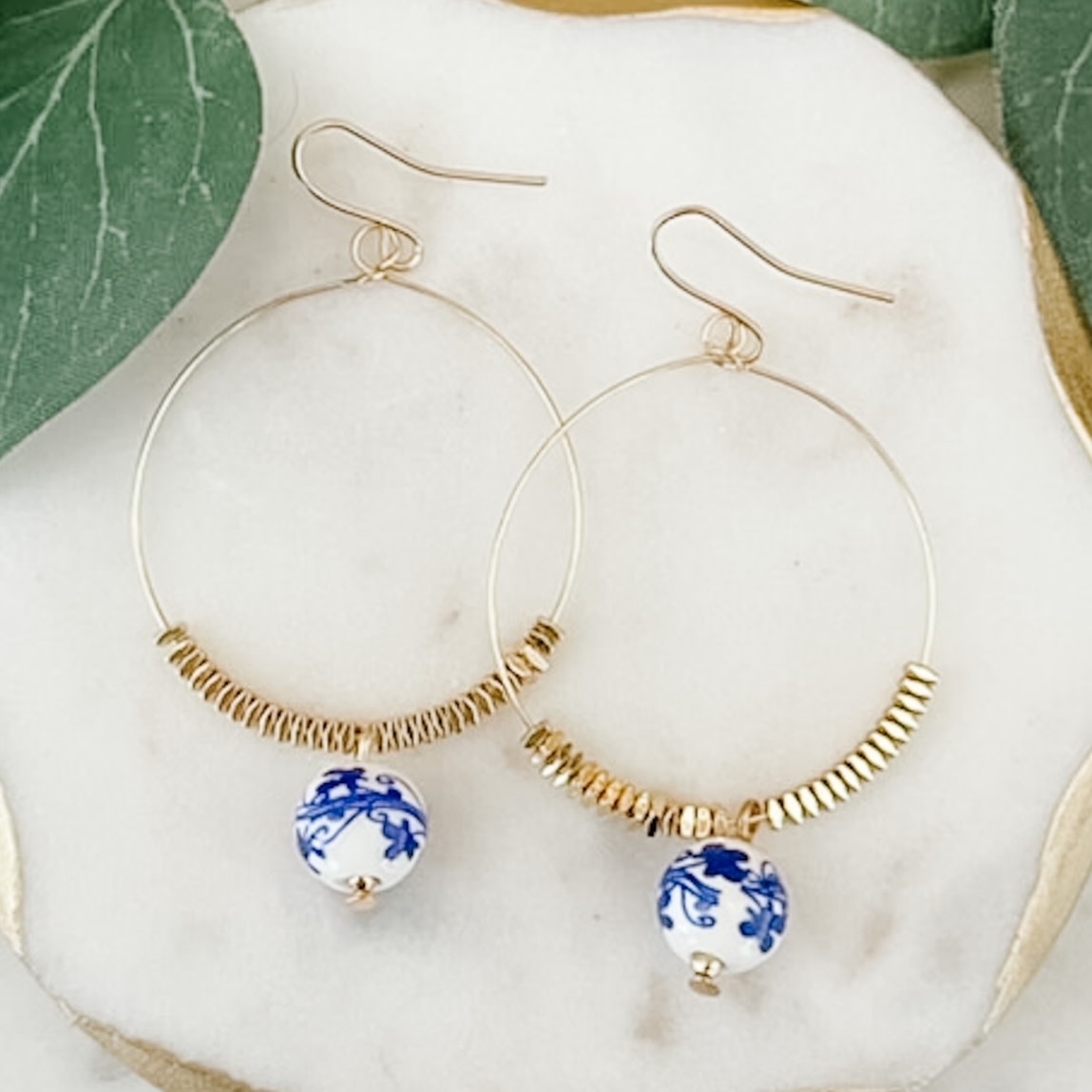 Lou & Co. Blue Ceramic Flower Bead Earrings