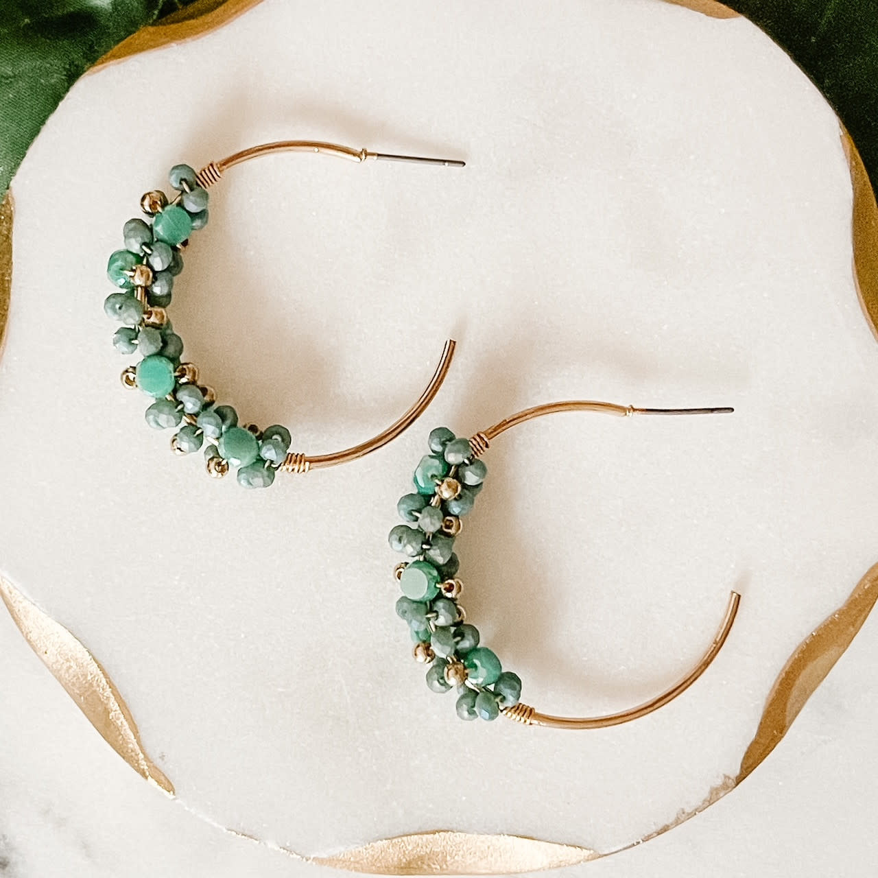 Lou & Co. Turquoise Glass Bead Cluster Hoop Earrings