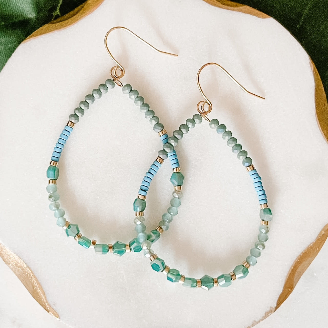 Lou & Co. Mint/Turquoise Silicone-Coated and Glass Bead Teardrop Earrings