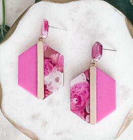 Lou & Co. Pink 2” Hexagon Acetate Earrings