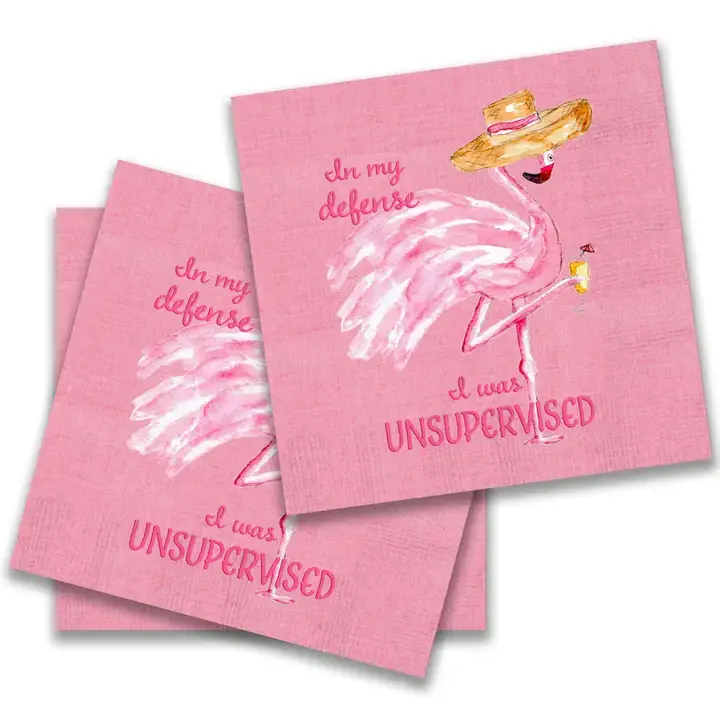 French Graffiti Unsupervised Flamingo Cocktail Napkins