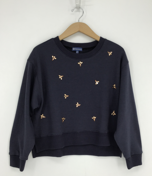 Democracy Blue Charcoal Long Sleeve Scoop Neck Step Hem Sweatshirt