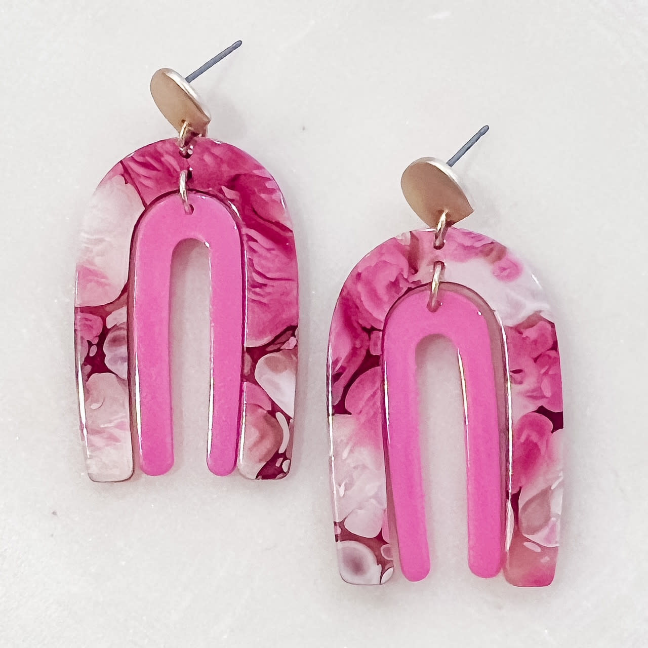 FLEURISH Pink 2" Arc Acetate Earrings