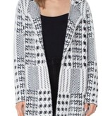 Liverpool Los Angeles Black/White Mixed Plaid Coatigan: Open Front Sweater Coat