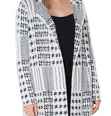 Liverpool Los Angeles Black/White Mixed Plaid Coatigan: Open Front Sweater Coat